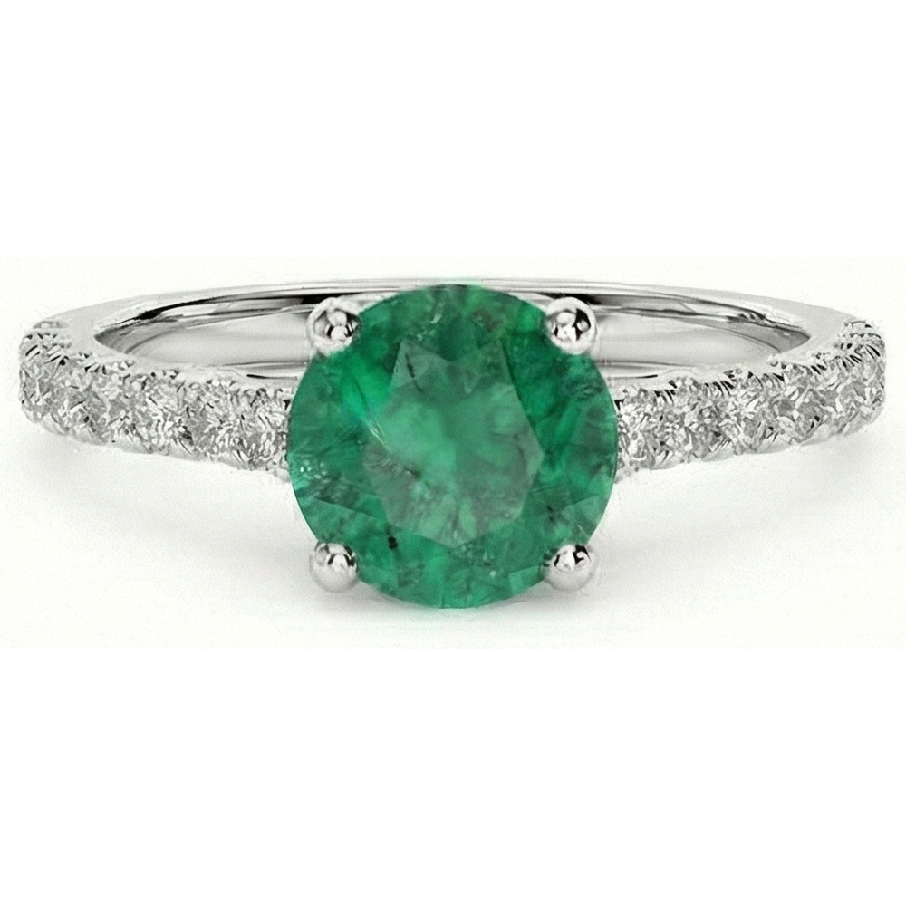 3.7 Ct Green Emerald GIA With Natural Earth Mined Diamond Wedding Ring 14K White Gold