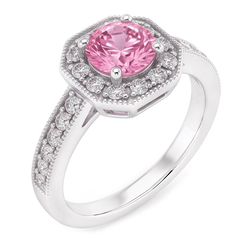 3.91 Carats Anniversary Pink Sapphire Halo Natural Earth Mined Diamond Gemstone Ring