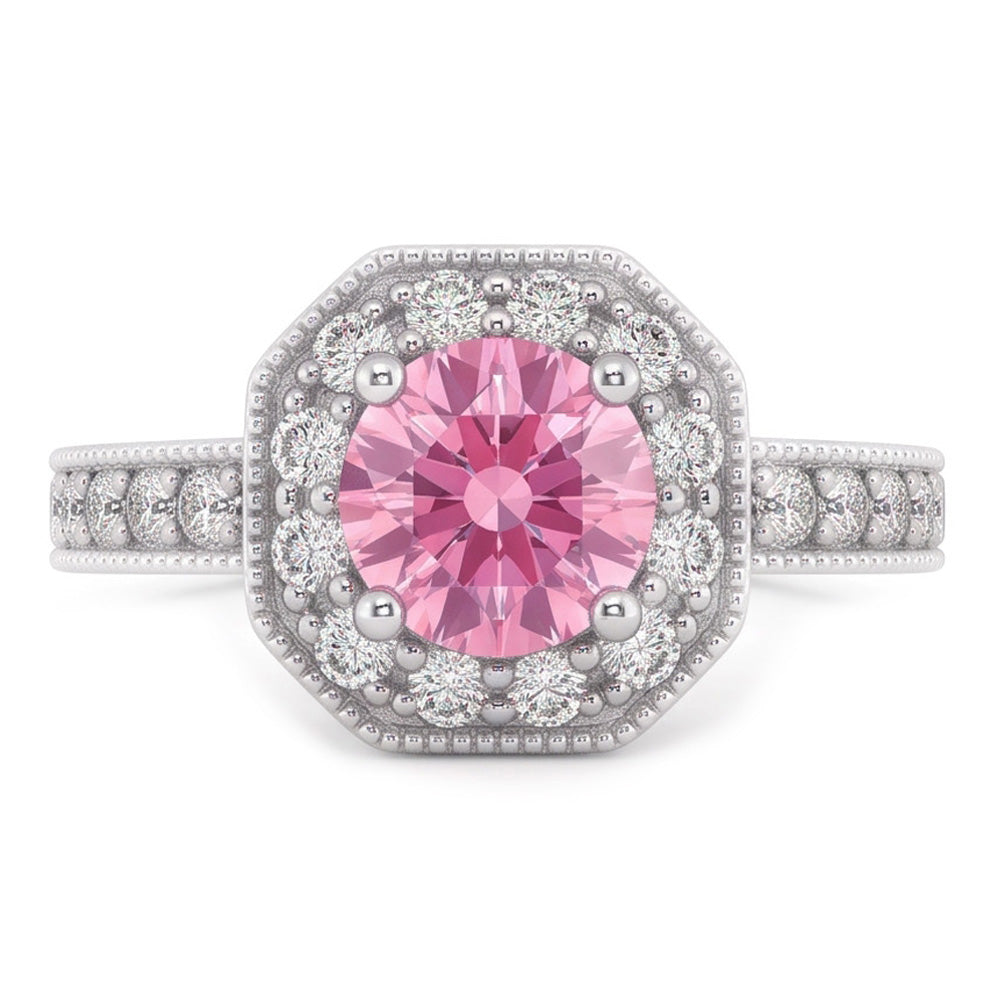 3.91 Carats Anniversary Pink Sapphire Halo Natural Earth Mined Diamond Gemstone Ring
