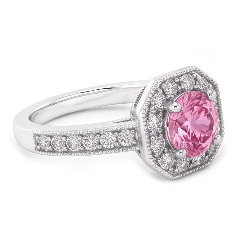 3.91 Carats Anniversary Pink Sapphire Halo Natural Earth Mined Diamond Gemstone Ring