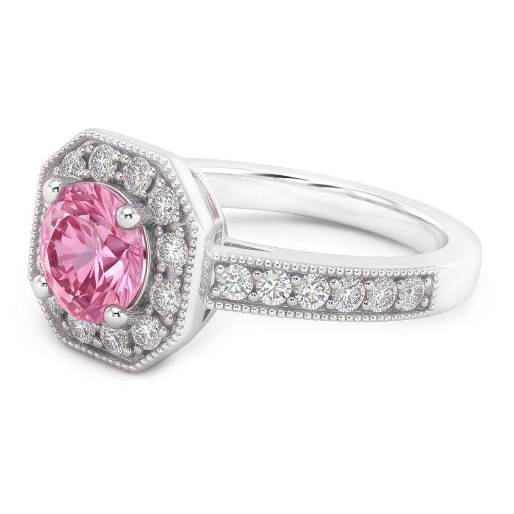 3.91 Carats Anniversary Pink Sapphire Halo Natural Earth Mined Diamond Gemstone Ring