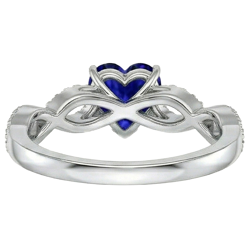 3 Carats Heart Gemstone Blue Sapphire Natural Earth Mined Diamond Ring Infinity Style