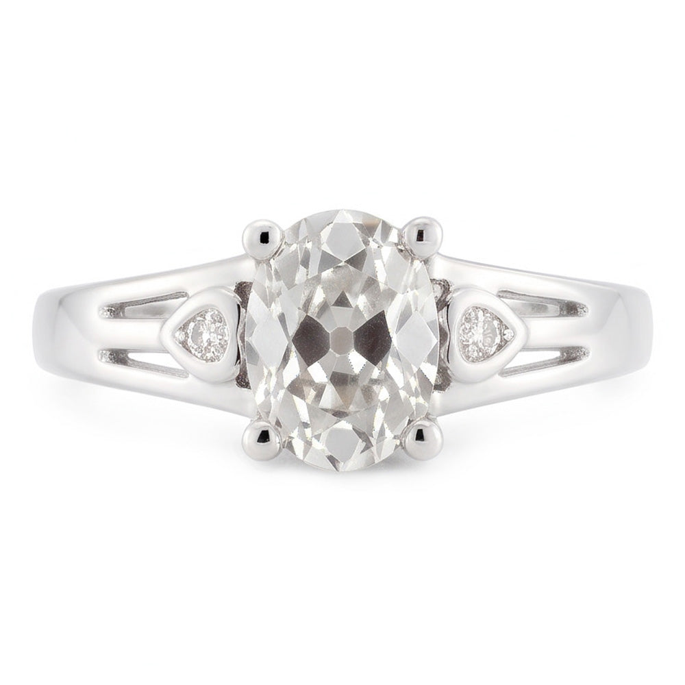 3 Carats Solitaire Oval Mined Natural Real Diamond ( Not Lab Grown ) Old Cut Prong Set Ring
