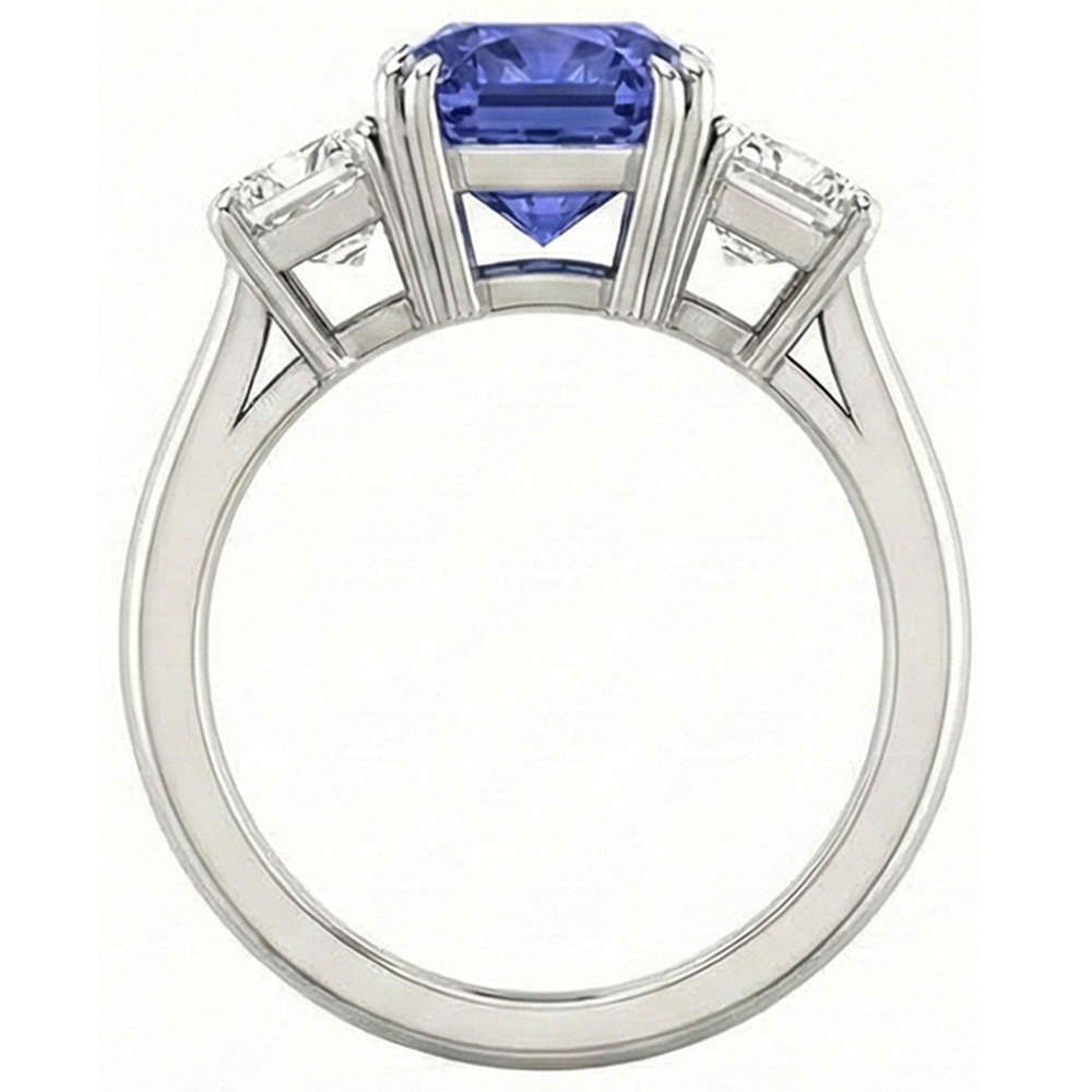 3 Carats Three Stone Emerald Natural Earth Mined Diamond & Radiant Shape Sapphire Ring
