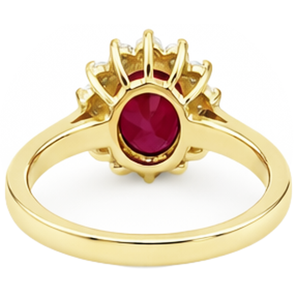 3 Ct Oval Cut Red Ruby And Round Natural Earth Mined Diamond Ring Yellow Gold Jewelry