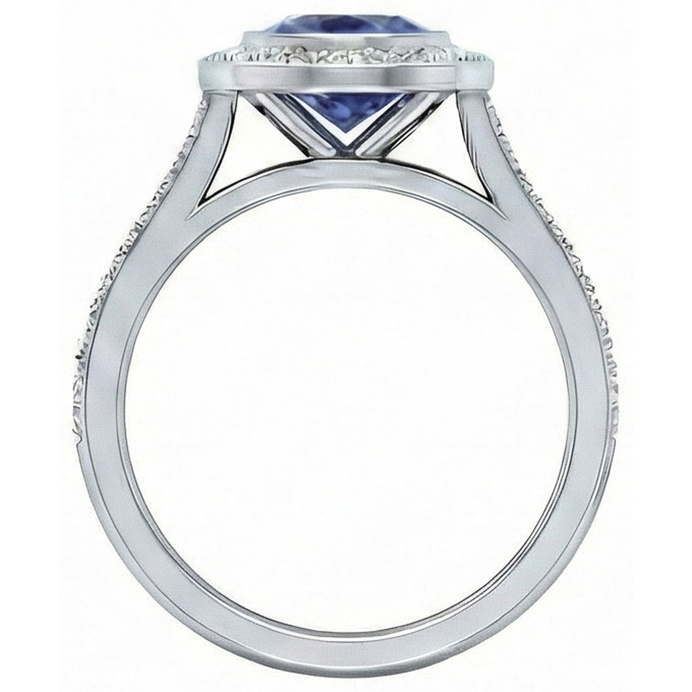 3 Ct Round Cut Ceylon Sapphire Natural Earth Mined Diamonds Ring White Gold 14K