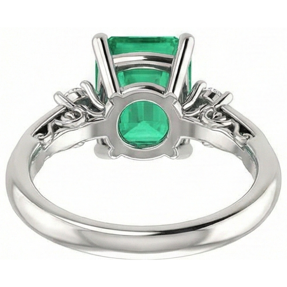3 Stone 15.50 Ct. Green Emerald GIA With Natural Earth Mined Diamonds Ring Prong Set WG 14K