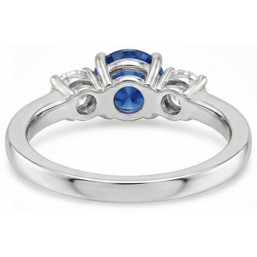 3 Stone 2.70 Carats Sapphire And Natural Earth Mined Diamonds Wedding Ring White Gold 14K