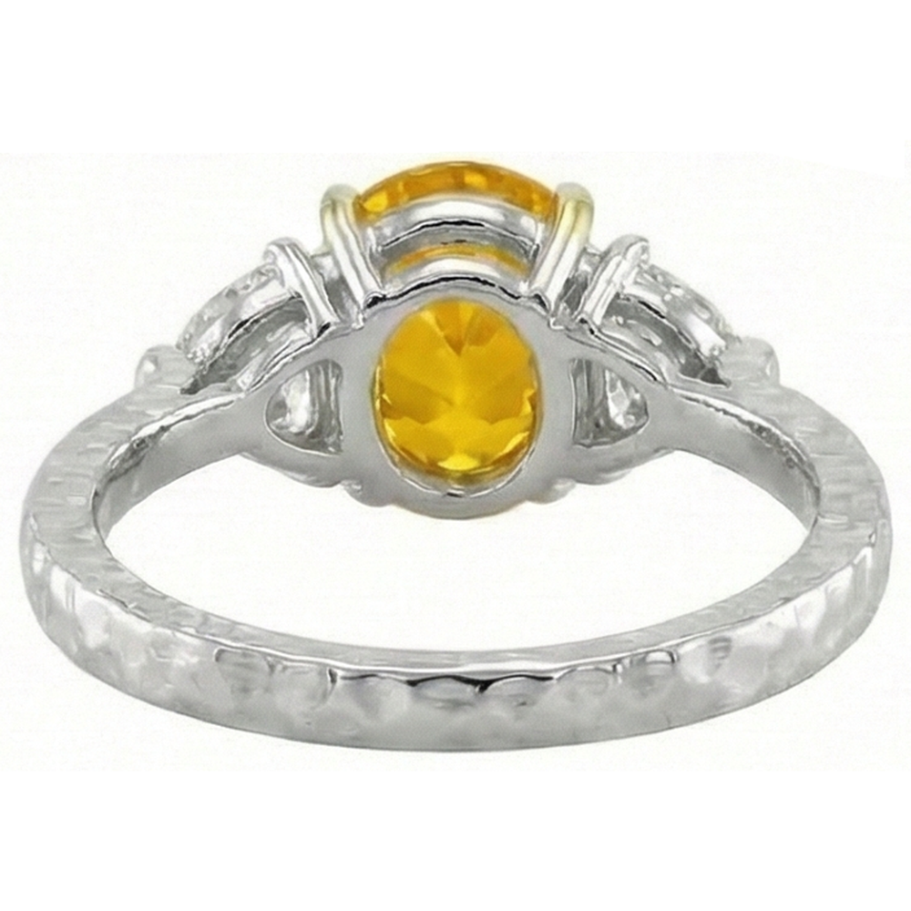 3 Stone 4.50 Ct. Oval Yellow Sapphire And Natural Earth Mined Diamonds Ring White Gold