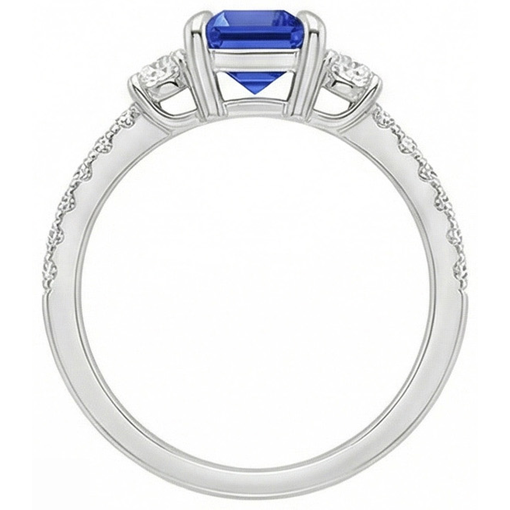 3 Stone Accented Engagement Ring Ceylon Sapphire & Natural Earth Mined Diamond 4.25 Carats