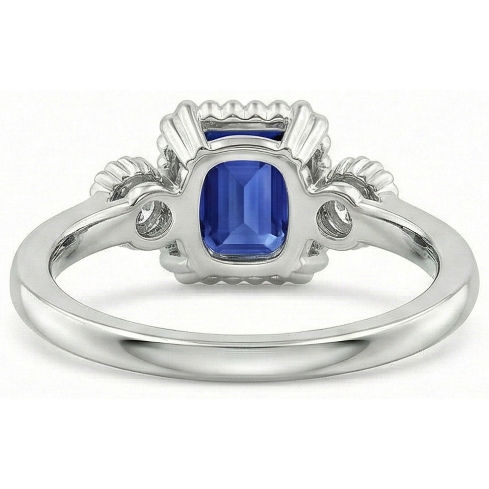 3 Stone Anniversary Ring Bezel Set Natural Earth Mined Diamond & Blue Sapphire 2.75 Carats