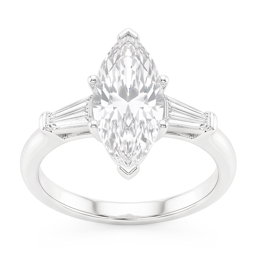 3 Stone Baguette & Marquise Old Cut Natural Real Diamond ( Not Lab Grown ) Ring 4.50 Carats