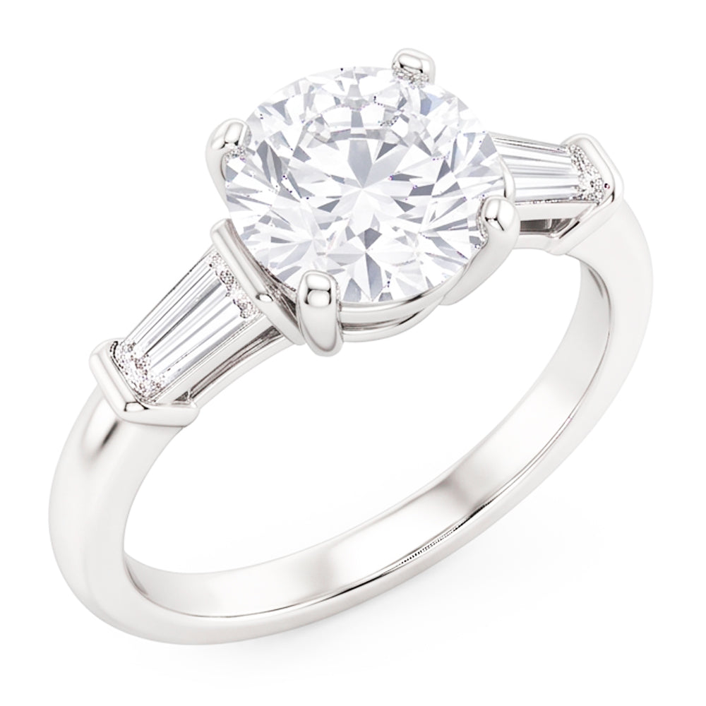 3 Stone Baguette & Round Old Mine Cut Natural Real Diamond ( Not Lab Grown ) Ring Gold 4 Carats