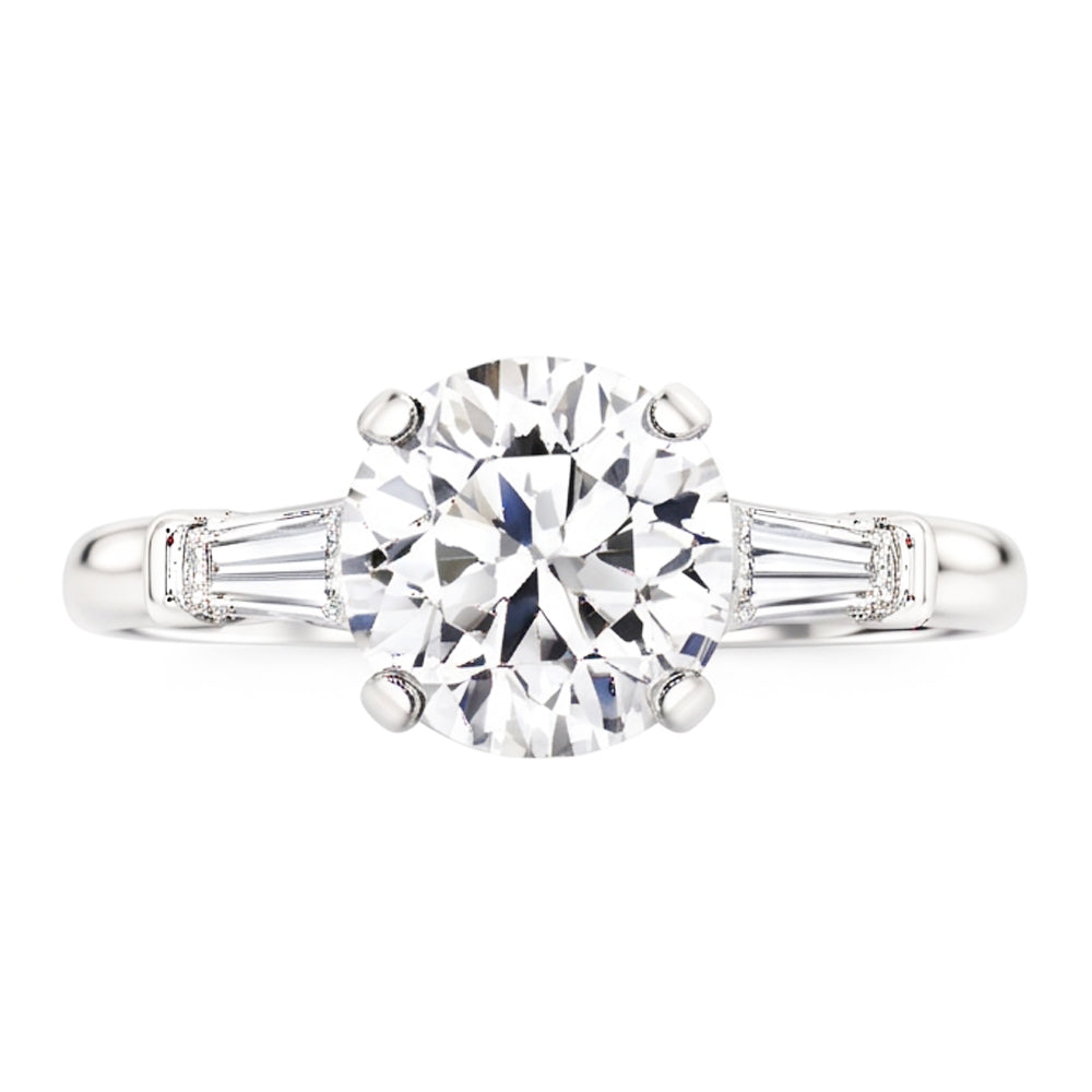 3 Stone Baguette & Round Old Mine Cut Natural Real Diamond ( Not Lab Grown ) Ring Gold 4 Carats