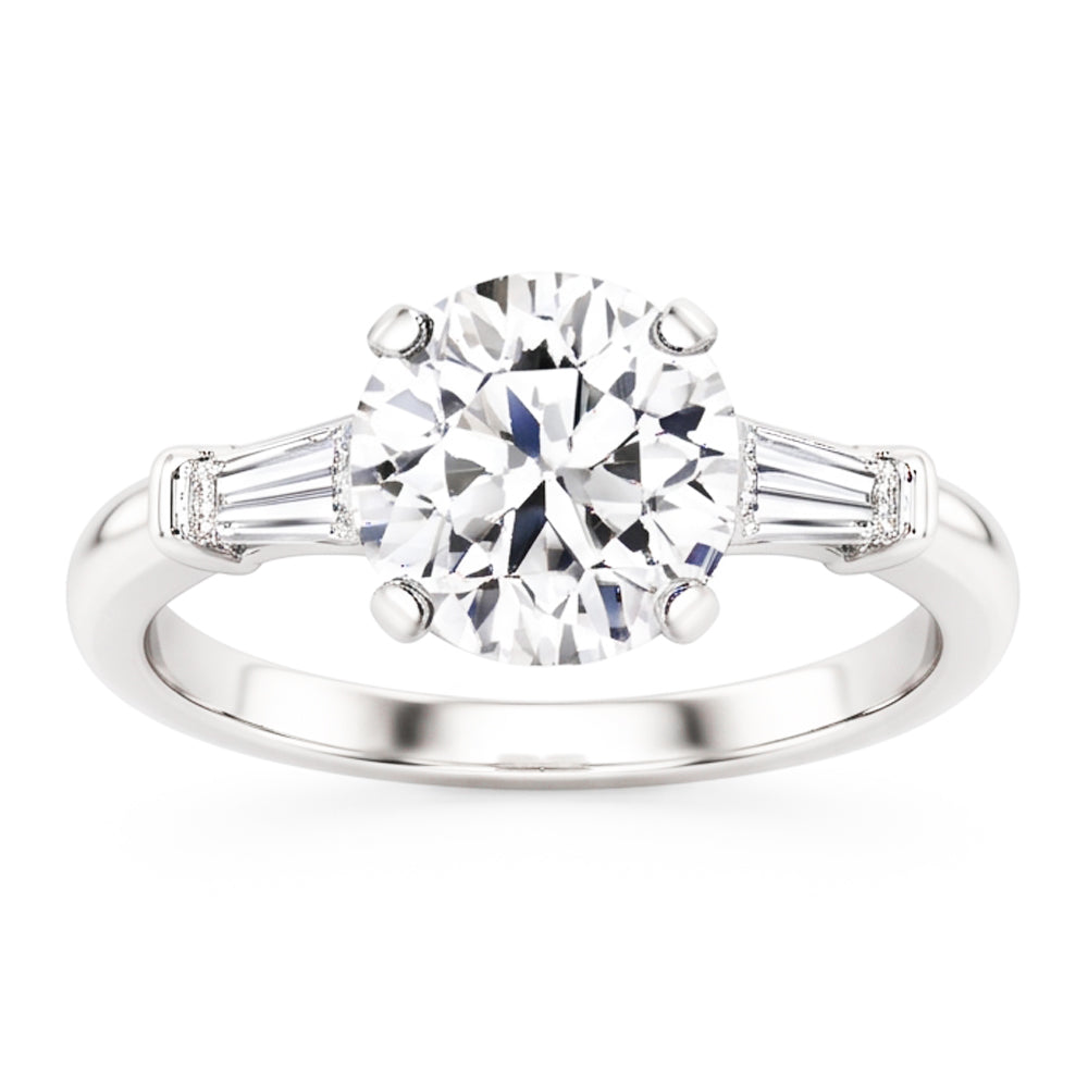 3 Stone Baguette & Round Old Mine Cut Natural Real Diamond ( Not Lab Grown ) Ring Gold 4 Carats