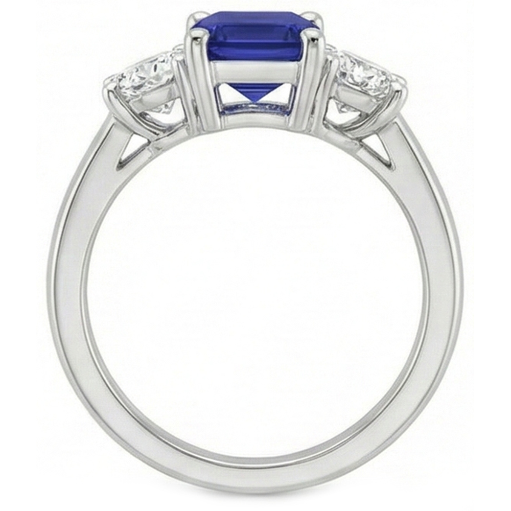 3 Stone Blue Emerald Sapphire Natural Earth Mined Diamond Ring 2.50 Carats