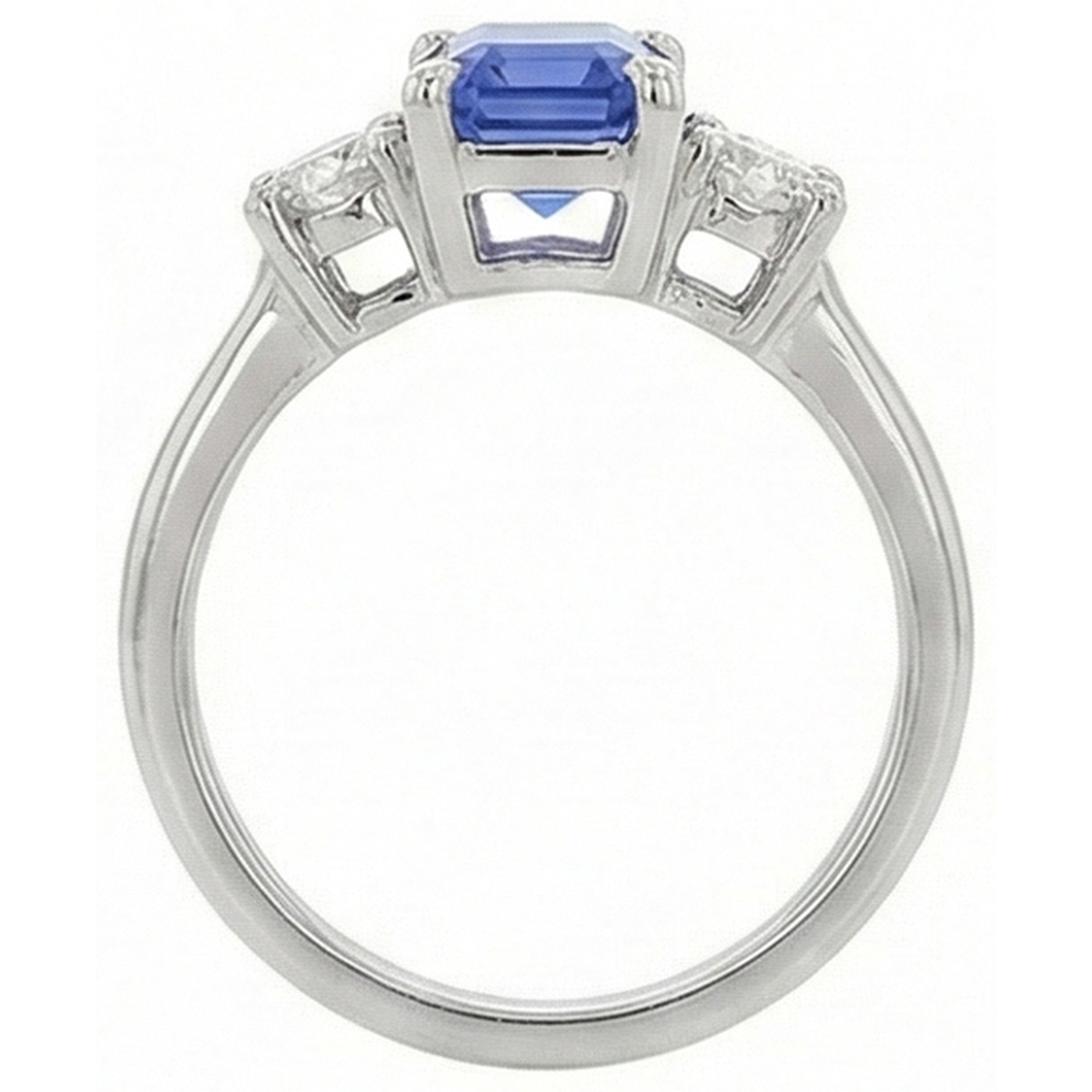 3 Stone Blue Sapphire Emerald & Round Natural Earth Mined Diamond Ring 2.50 Carats