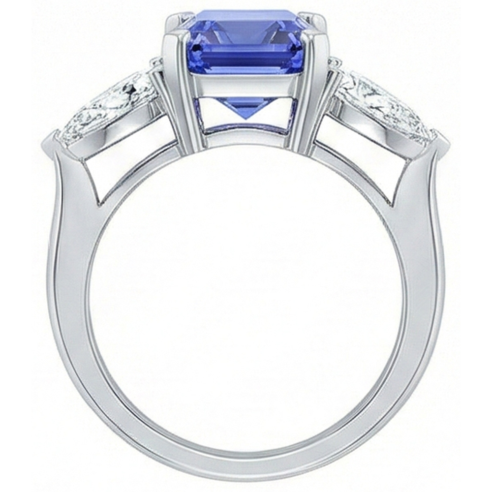3 Stone Cathedral Setting Pear Natural Earth Mined Diamond Sapphire Ring White Gold