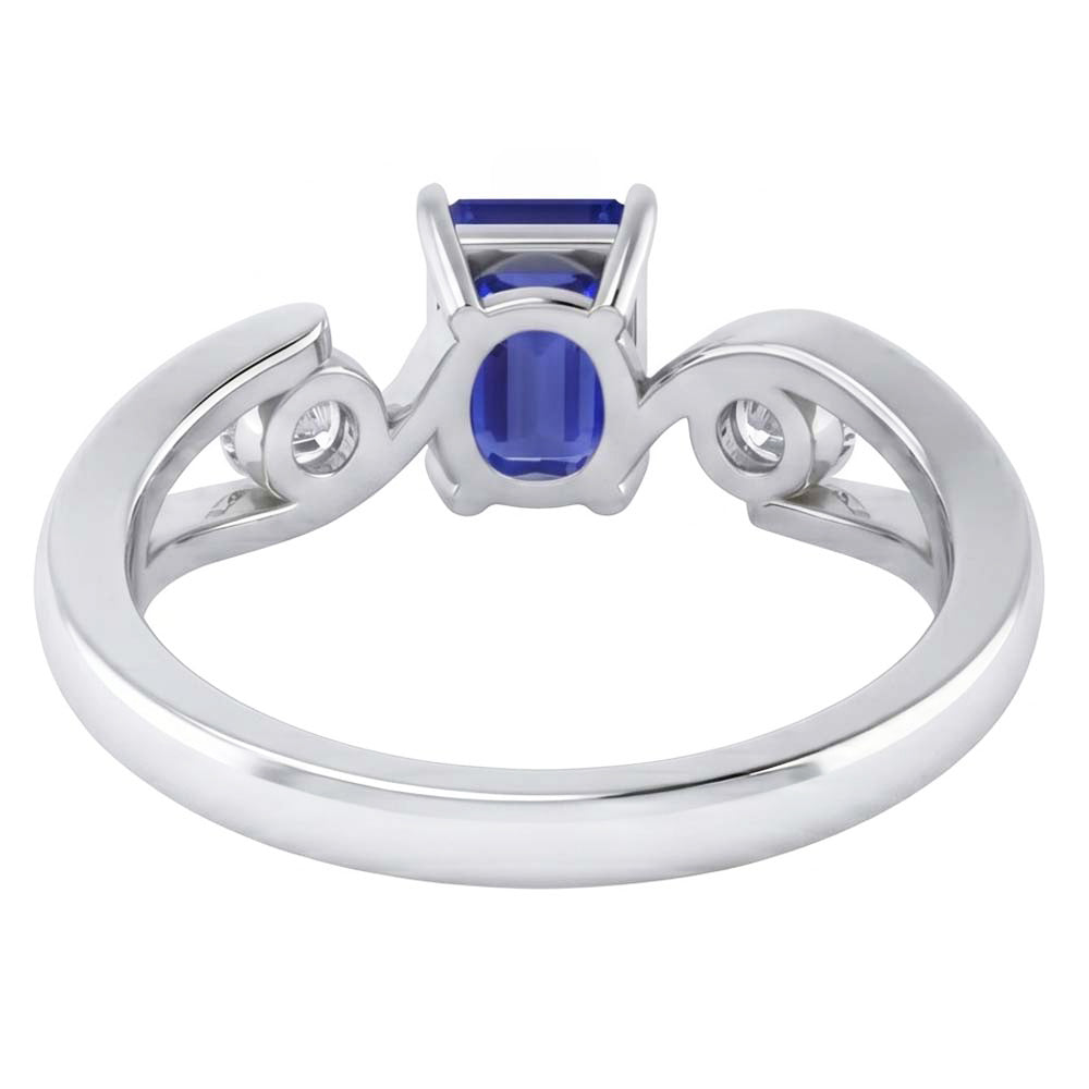3 Stone Emerald Blue Sapphire Ring Tension Style Natural Earth Mined Diamonds 2.50 Carats