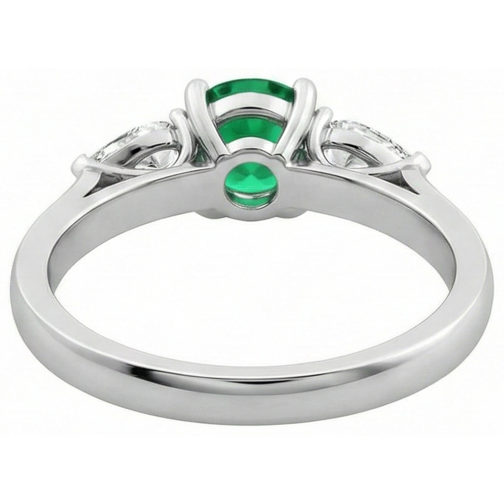3 Stone Green Emerald GIA & Natural Earth Mined Diamonds 3 Carats Engagement Ring White Gold 14K