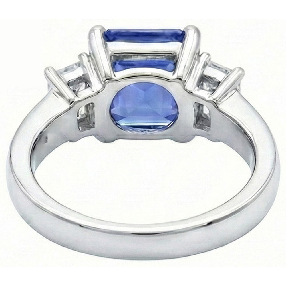 Natural Real ( Not Lab Grown ) 3 Stone Light Blue Sapphire Emerald Cut Ring 2 Carats White Gold