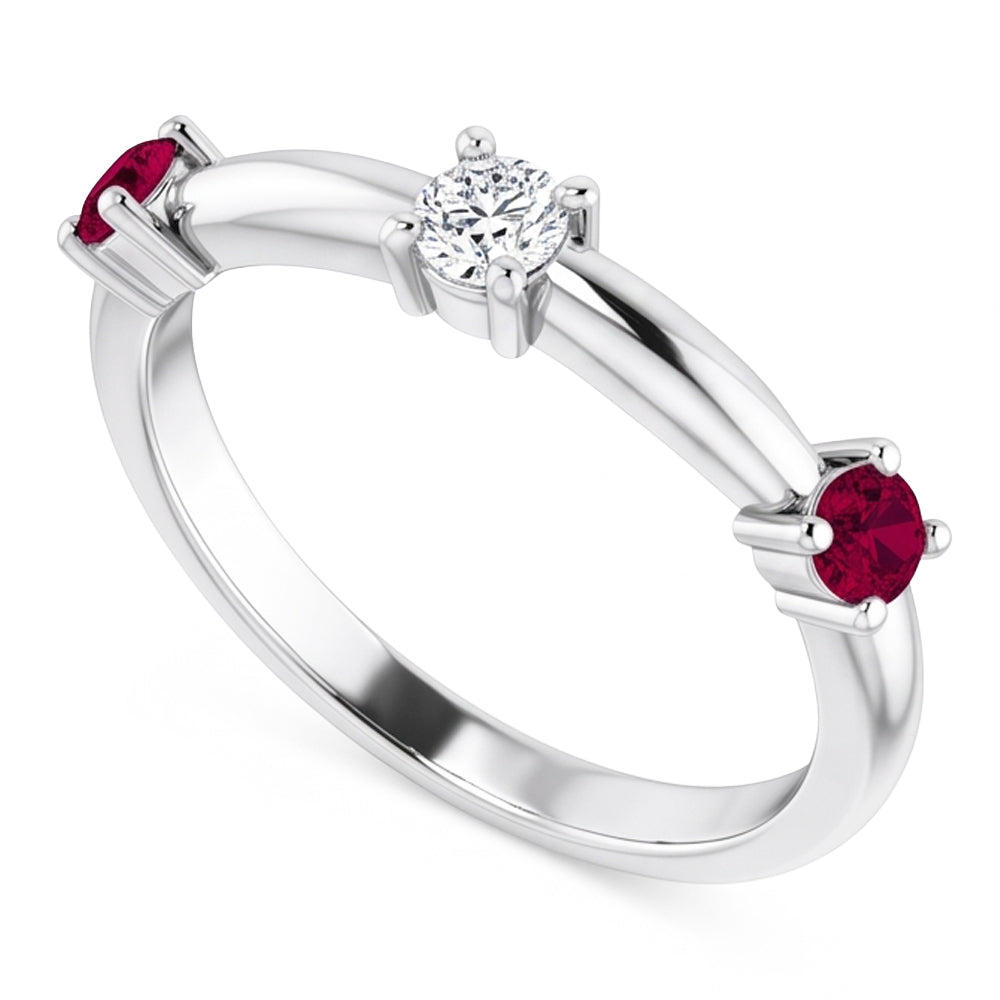 3 Stone Natural Earth Mined Diamond Ring 0.90 Carats Burma Ruby Women Jewelry
