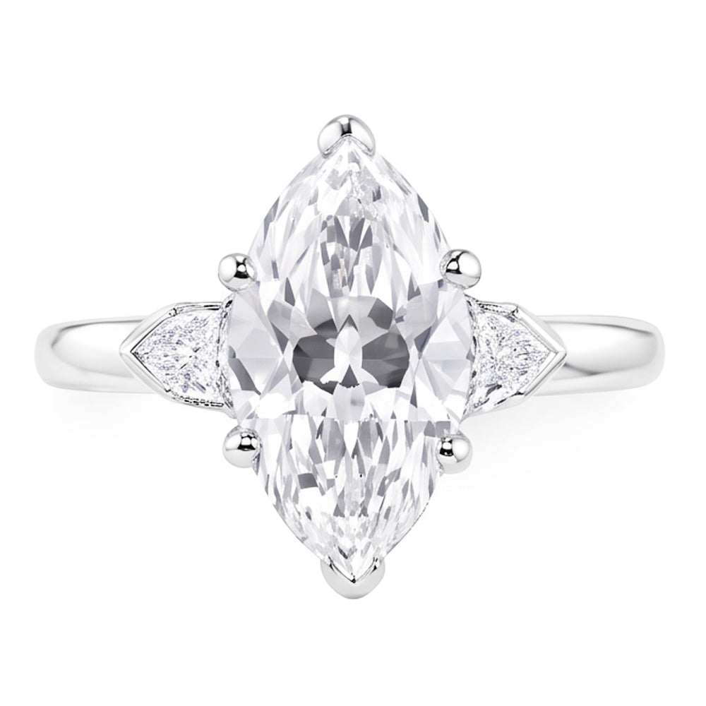 3 Stone Ring Old Cut Marquise Natural Real Diamond ( Not Lab Grown ) & Tapered Baguettes 5.25 Carats