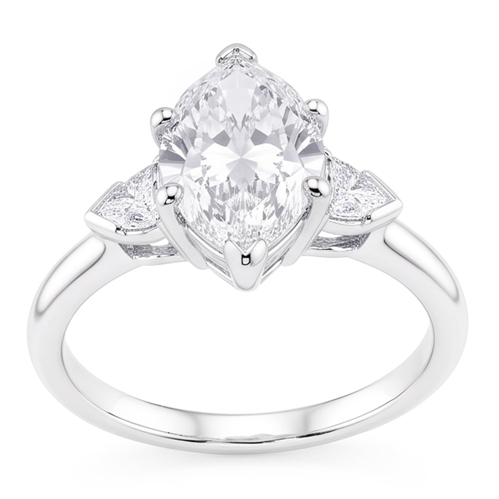 3 Stone Ring Old Cut Marquise Natural Real Diamond ( Not Lab Grown ) & Tapered Baguettes 5.25 Carats