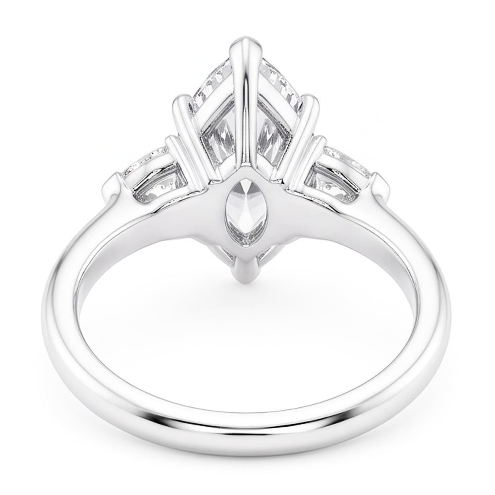 3 Stone Ring Old Cut Marquise Natural Real Diamond ( Not Lab Grown ) & Tapered Baguettes 5.25 Carats