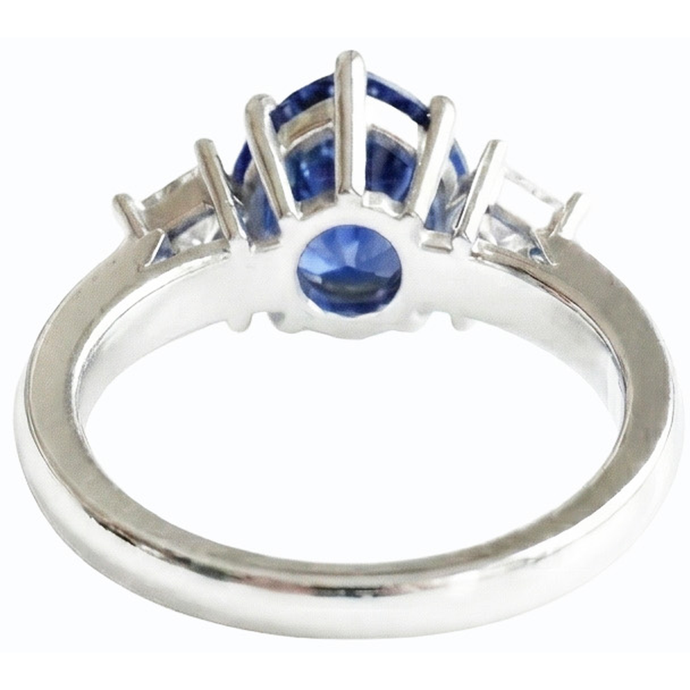 3 Stone Ring Pear Blue Sapphire & Princess Natural Earth Mined Diamonds 3 Carats Gold 14K