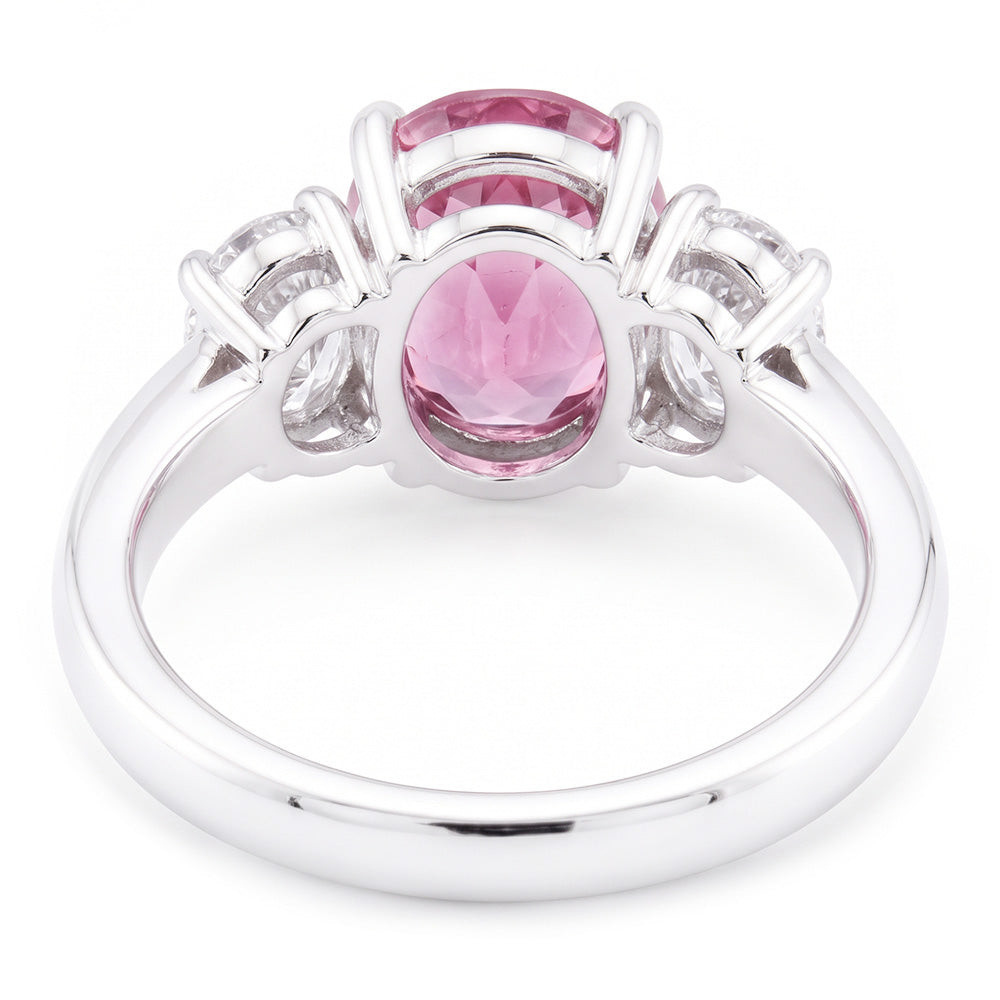 3 Stone Ring Pink Sapphire With Natural Earth Mined Diamonds 3.50 Carats White Gold 14K