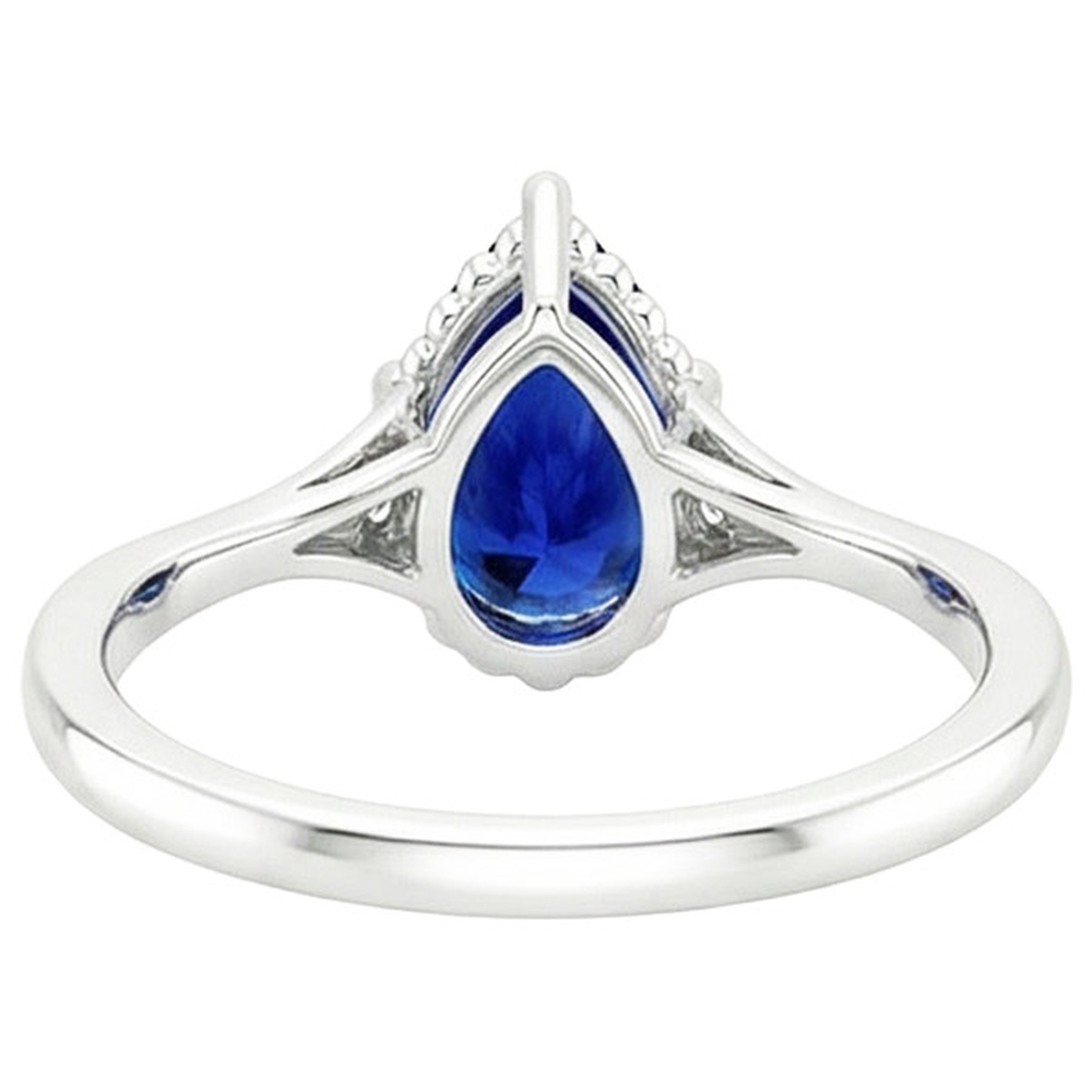 3 Stone Ring Split Shank Pear Blue Sapphire & Natural Earth Mined Diamonds 3.25 Carats