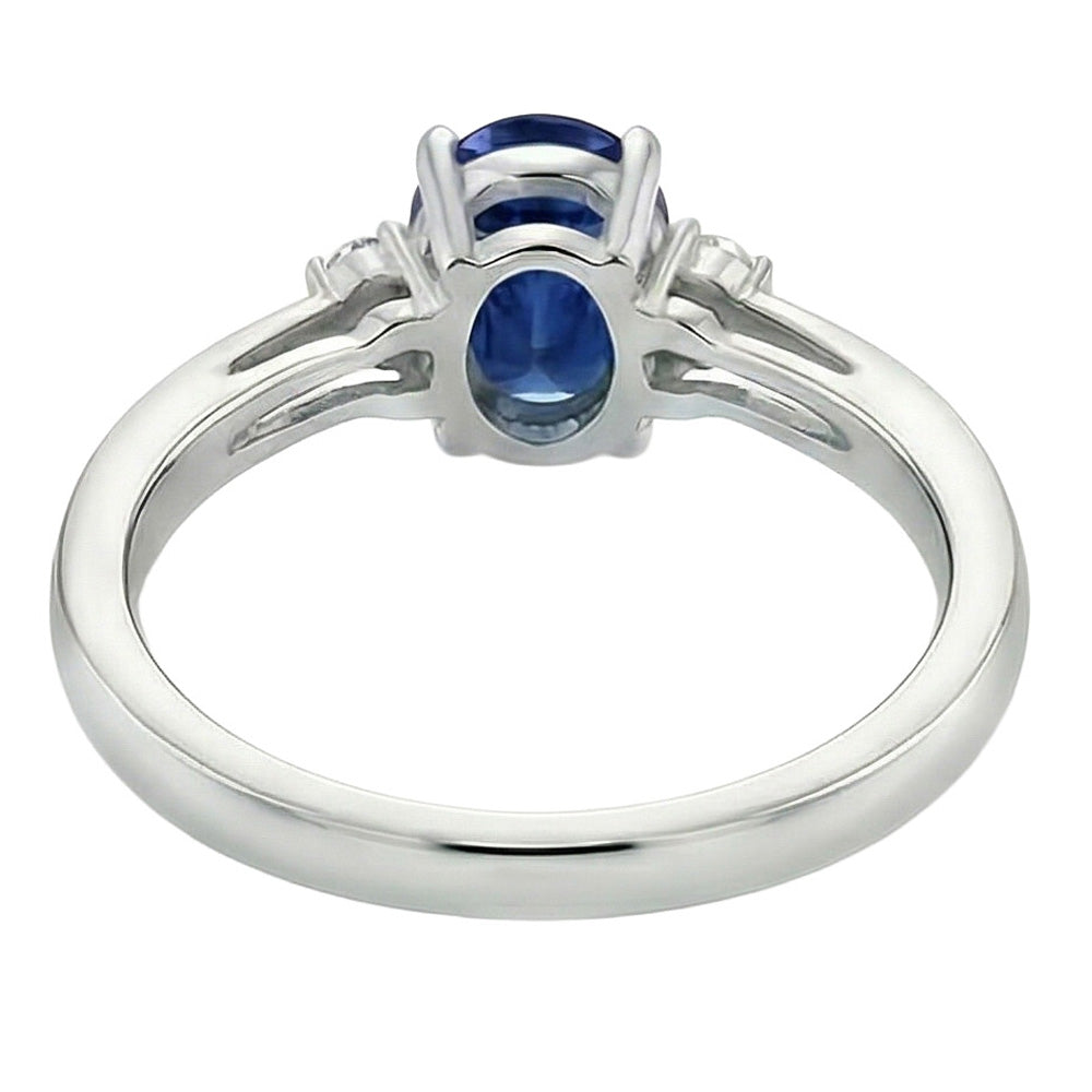 3 Stone Sri Lanka Blue Sapphire & Natural Earth Mined Diamond Ring 3.20 Carats New