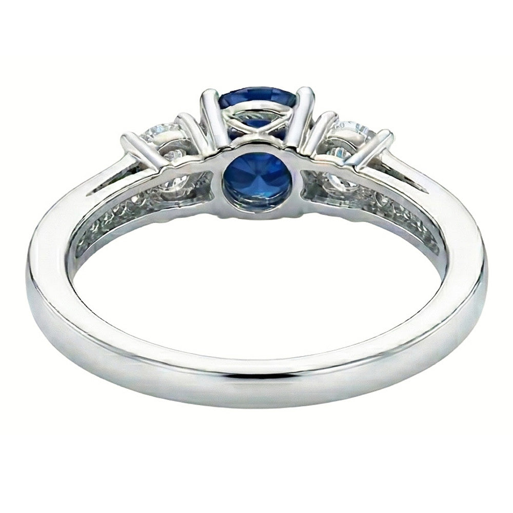 3 Stone Style 3.80 Ct Sapphire And Natural Earth Mined Diamonds Wedding Ring White Gold