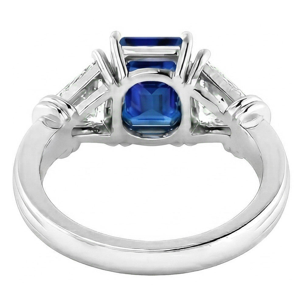 3 Stone Trilliant Natural Earth Mined Diamond Ring 1.50 Carats Radiant Gold Sapphire 14K