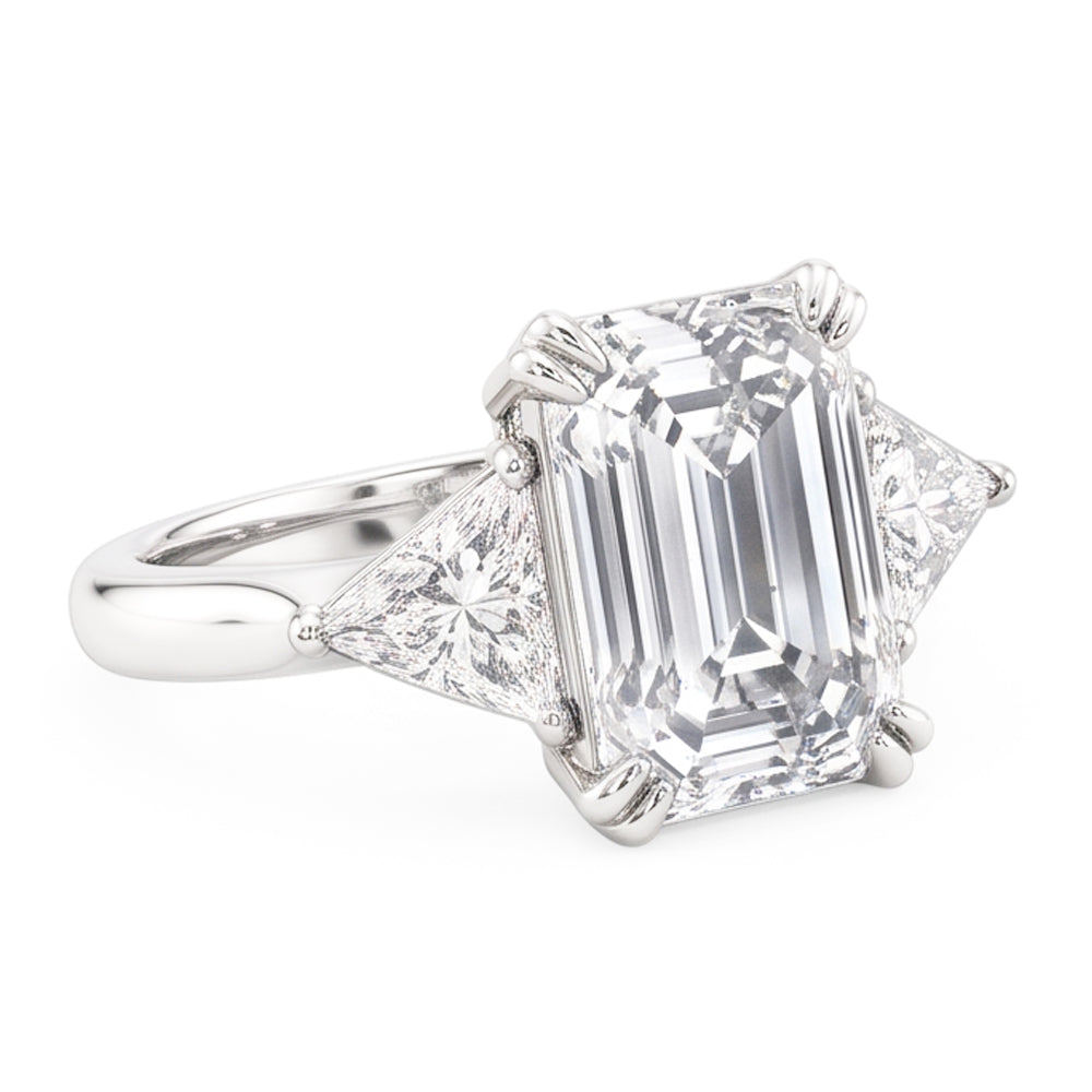 3 Stone Trillion & Emerald Natural Real Diamond ( Not Lab Grown ) Ring Double Prong Set 7.25 Carats