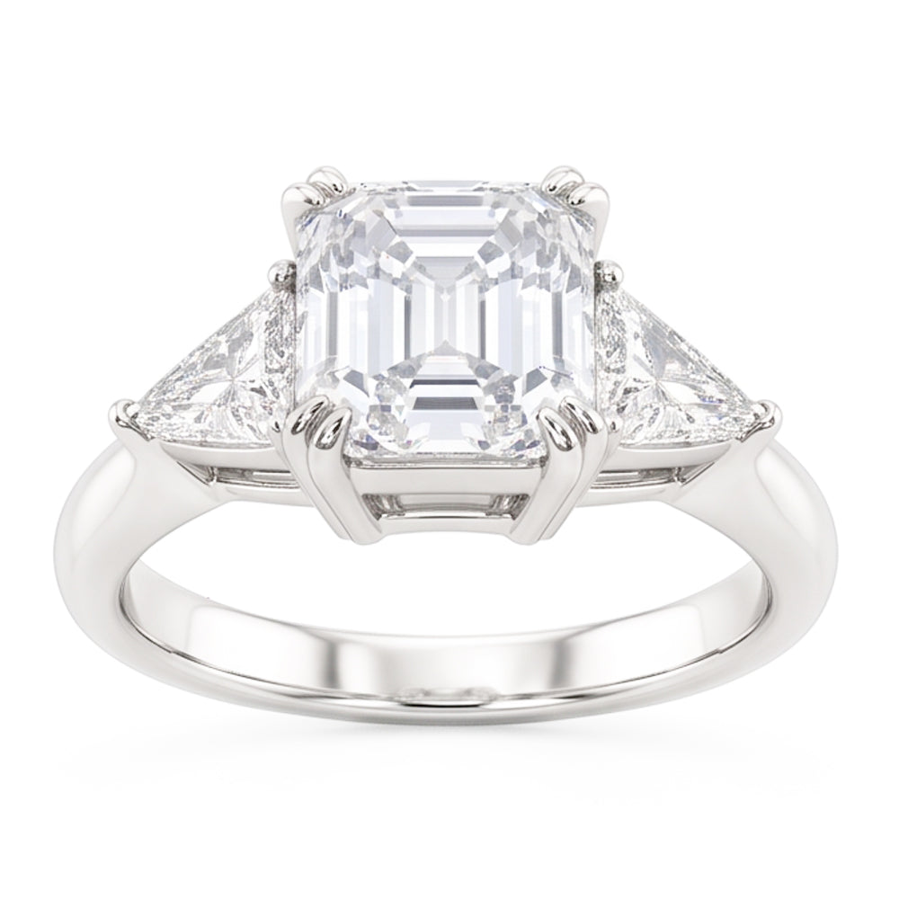 3 Stone Trillion & Emerald Natural Real Diamond ( Not Lab Grown ) Ring Double Prong Set 7.25 Carats