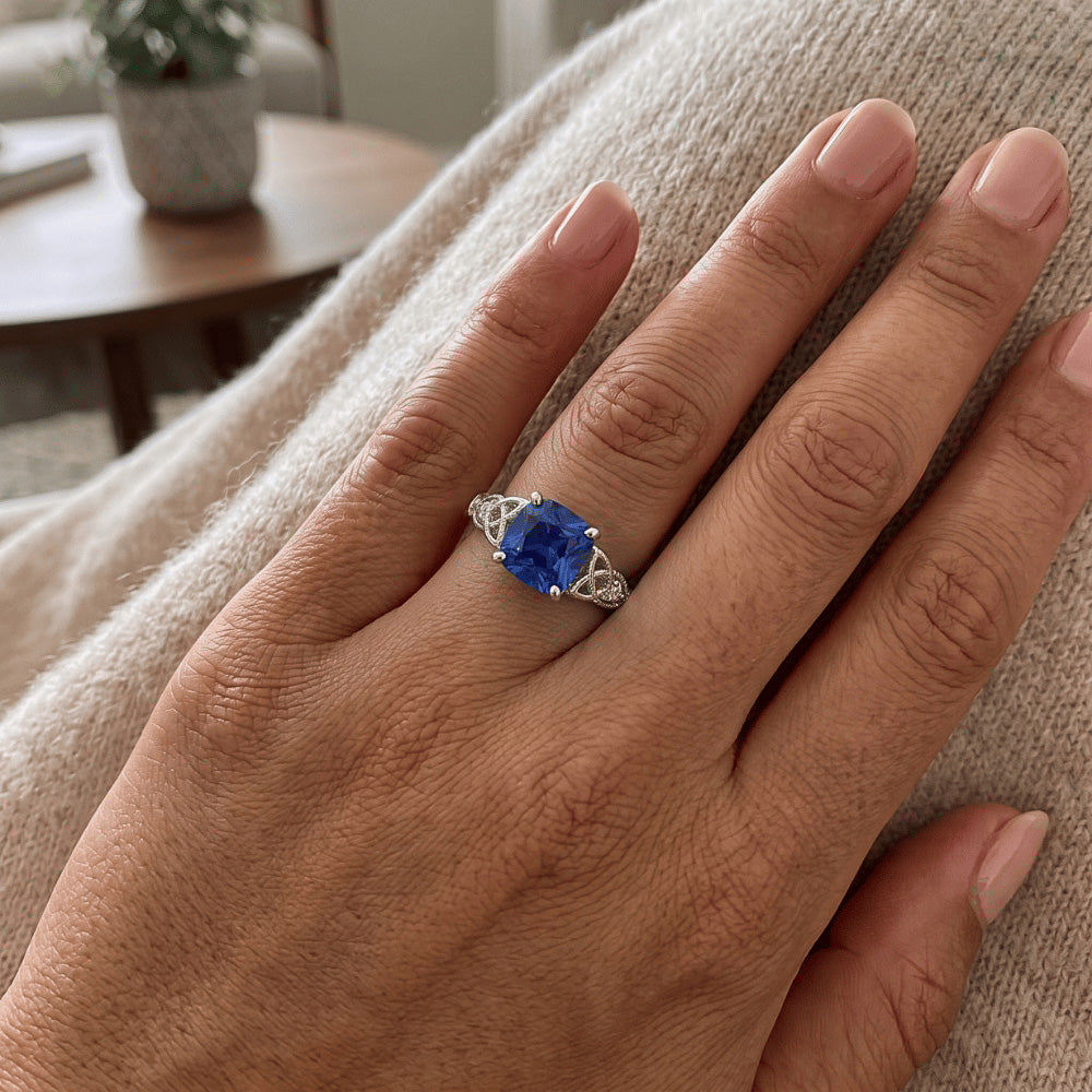 3 Stone Vintage Style Blue Sapphire Ring Round Natural Earth Mined Diamonds 2.50 Carats