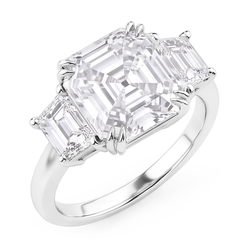 3 Stone Wedding Ring Asscher & Trapezoid Natural Real Diamonds ( Not Lab Grown ) 7.50 Carats 14K Gold