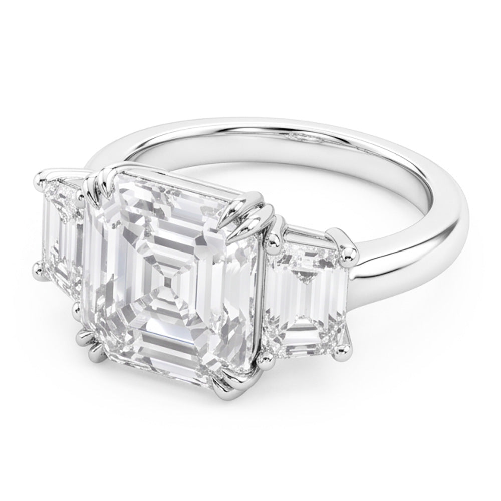 3 Stone Wedding Ring Asscher & Trapezoid Natural Real Diamonds ( Not Lab Grown ) 7.50 Carats 14K Gold
