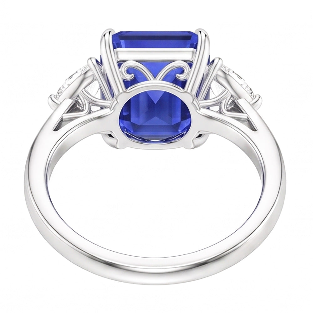 3 Stone Wedding Ring Emerald Sapphire & Trillion Natural Earth Mined Diamonds 3.50 Carats