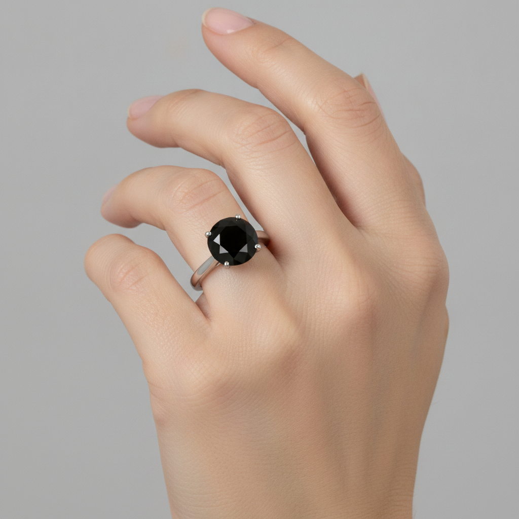 3 Carat Round Black Diamond Solitaire Ring Natural 14K White Gold