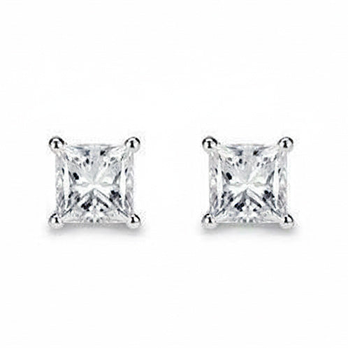 3.00 Carats Lab Grown Diamonds Ladies CERTIFIED Studs Earrings Princess Cut White Gold 14K