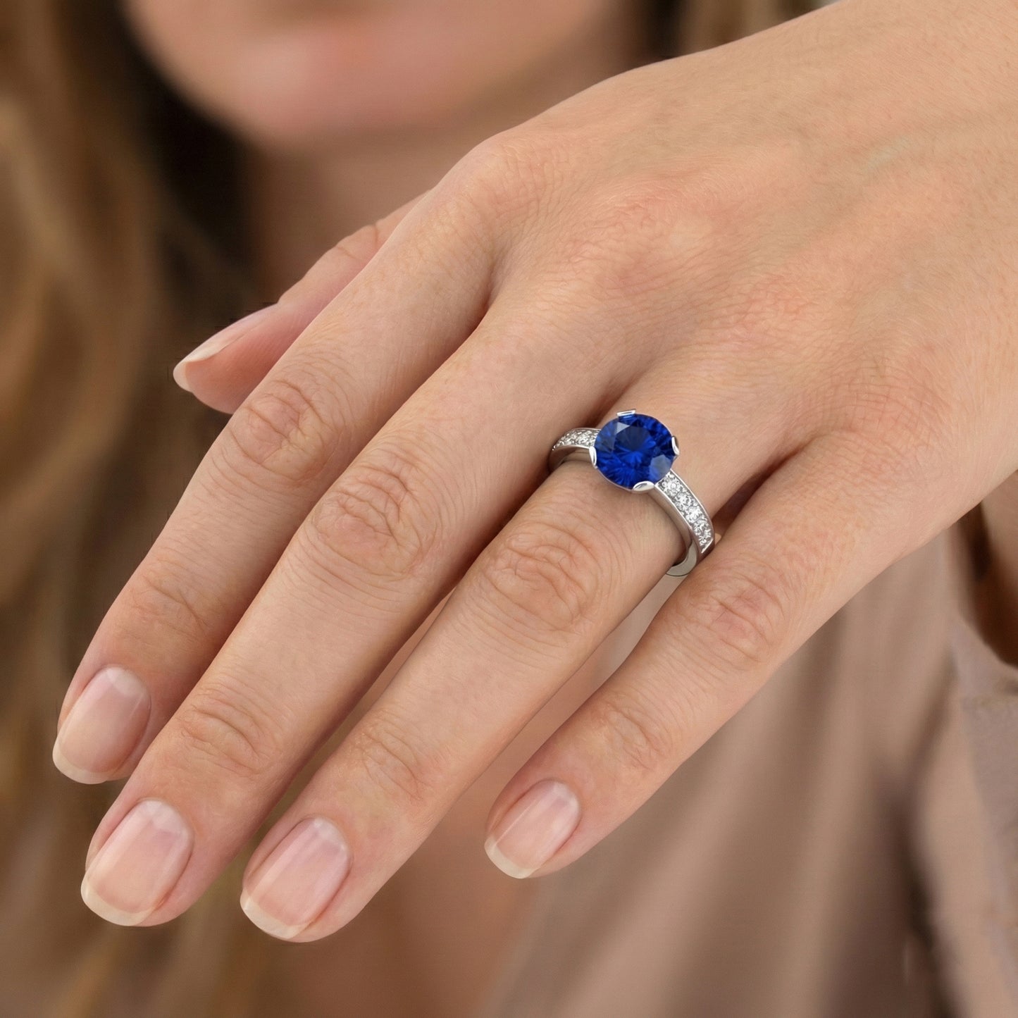 3.25 Ct Round Sri Lanka Sapphire Natural Earth Mined Diamonds Ring Gold 14K