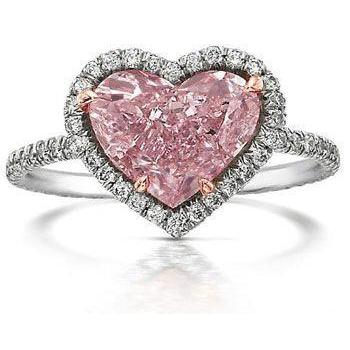3.35 Carats Heart Pink Sapphire And Round Small Diamonds Gemstone Ring