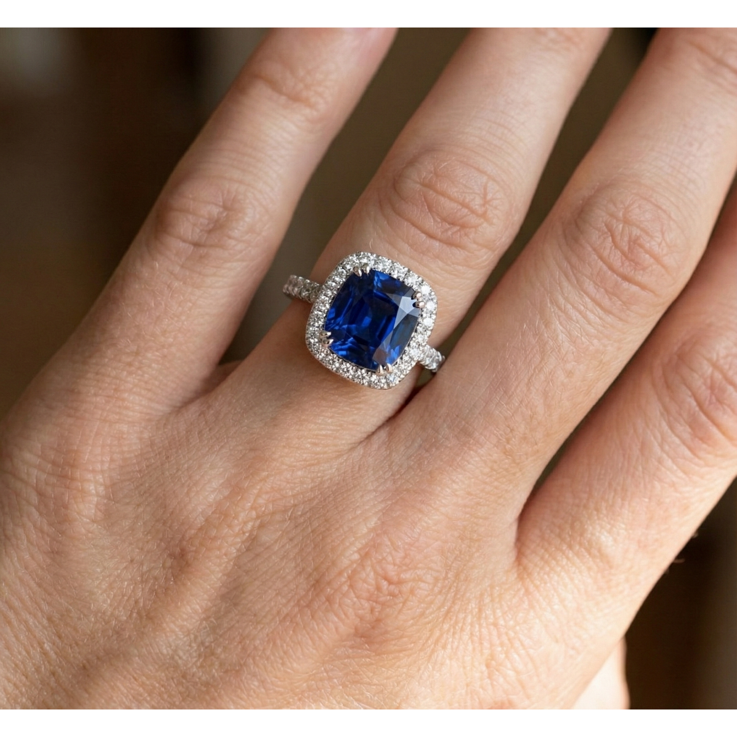 3.50 Carats Blue Kashmir Sapphire Halo Natural Earth Mined Diamonds Ring White Gold 14K