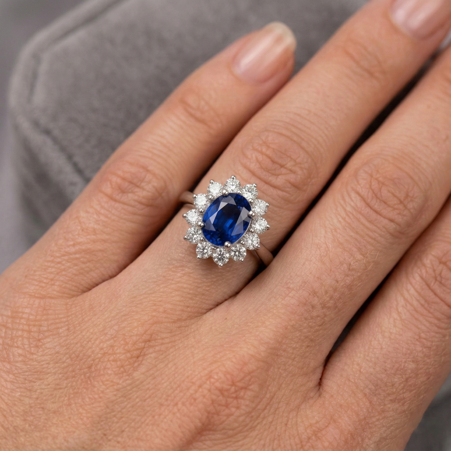 3.70 Carats Ceylon Sapphire Natural Earth Mined Diamond Engagement Ring White Gold 14K