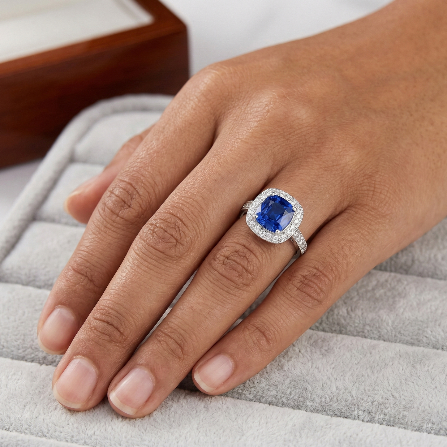 3.70 Ct Ceylon Blue Sapphire Natural Earth Mined Diamond Ring White Gold 14K