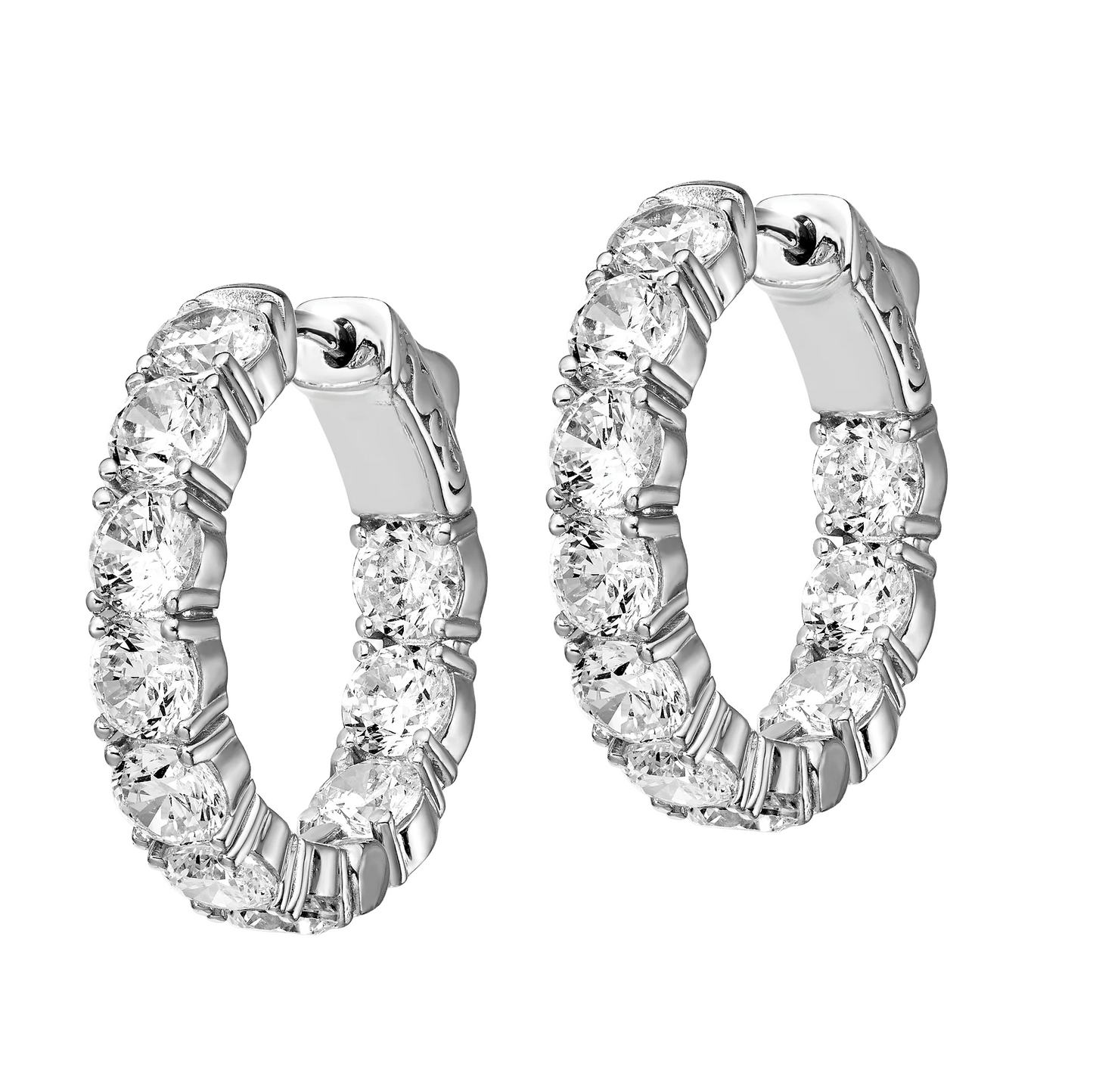 3.70 Carat Round Brilliant Real Natural Earth Mined Diamond 15 Pointer Hoop Pair Earring WG 14K