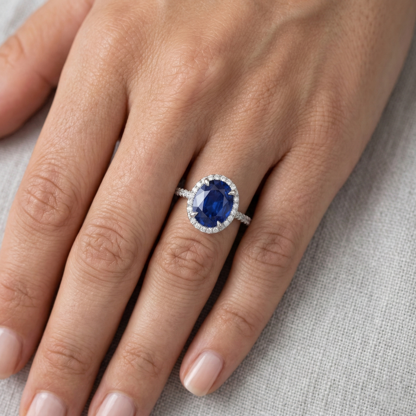 3.75 Carats Oval Ceylon Sapphire With Round Natural Earth Mined Diamonds Engagement Ring